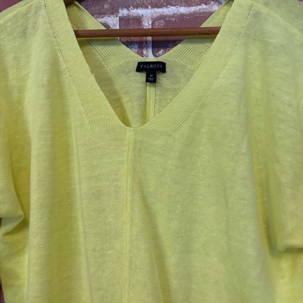 Talbots Bright Yellow V-Neck Short Sleeve Top - Picture 2 of 5